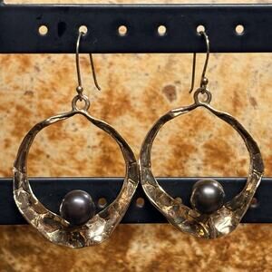 LIRM Earrings Gold Plated over Sterling Silver w/ Peacock Pearl Made Israel Vint